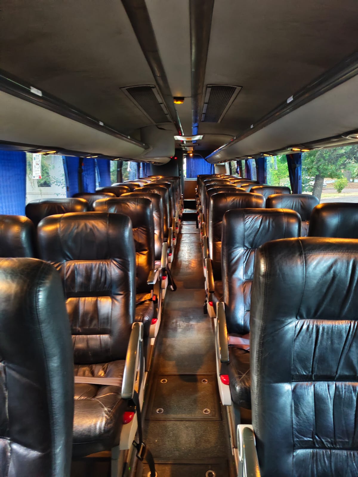 Interior del bus con asientos de cuero